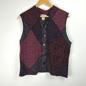 Vintage ORVIS Patchwork Knit‎ Vest Women's XL Grandmacore Button Up Multicolor